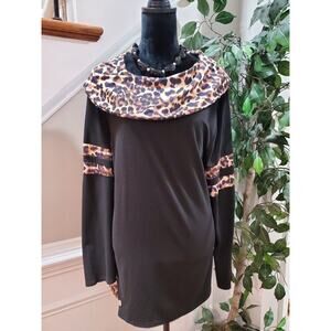 Women Multicolor Cotton Cowl Neck Long Sleeve Pullover Casual Sweater Size 2XL